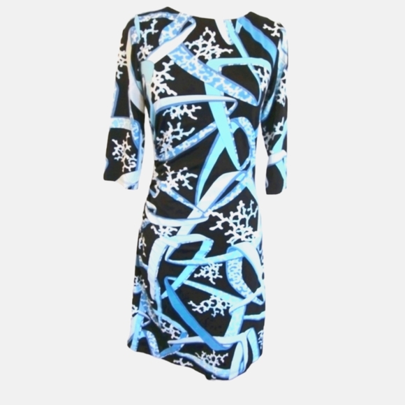 J. McLaughlin Dresses & Skirts - J. McLaughlin Navy Coral Print Side Ruched Dress L coastal Easter brunch church